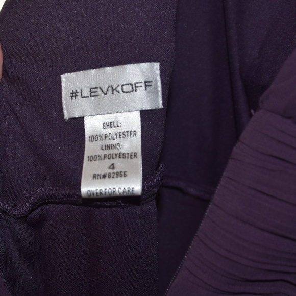 #LEVKOFF V-Neck Chiffon A-Line Gown in Plum Bridesmaid Prom Dress - Picture 3 of 8